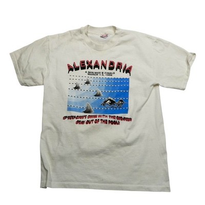Vintage Alexandria Swim Meet Shirt Mens Medium White Sharks Graphic Hanes 1996