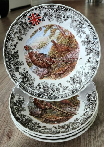 4 Queen's Quintessential Game Pheasant coupe soup salad Bowl Thanksgiving 8” NWT - Picture 2 of 8