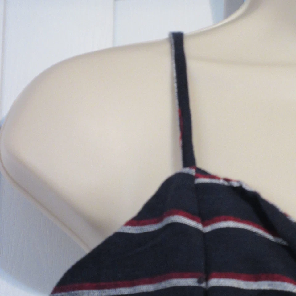 Derek Heart Women's Striped V Neck Tie Bow Front Cotton Jumpsuit Blue M B40 - Image 3 of 4