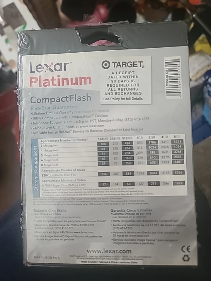 Lexar Platinum Compact Flash 256MB 40X Speed Memory Card Factory Sealed 2005 - Image 2 of 4