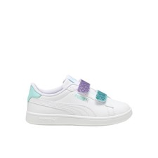 PUMA Smash 3.0 Leather Glitter Slip On Toddler Girls Purple, White Sneakers Cas
