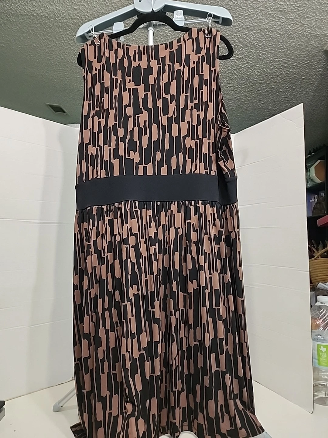 Abito smanicato Michael Kors taglie forti 2X nero marrone lunghezza ginocchio