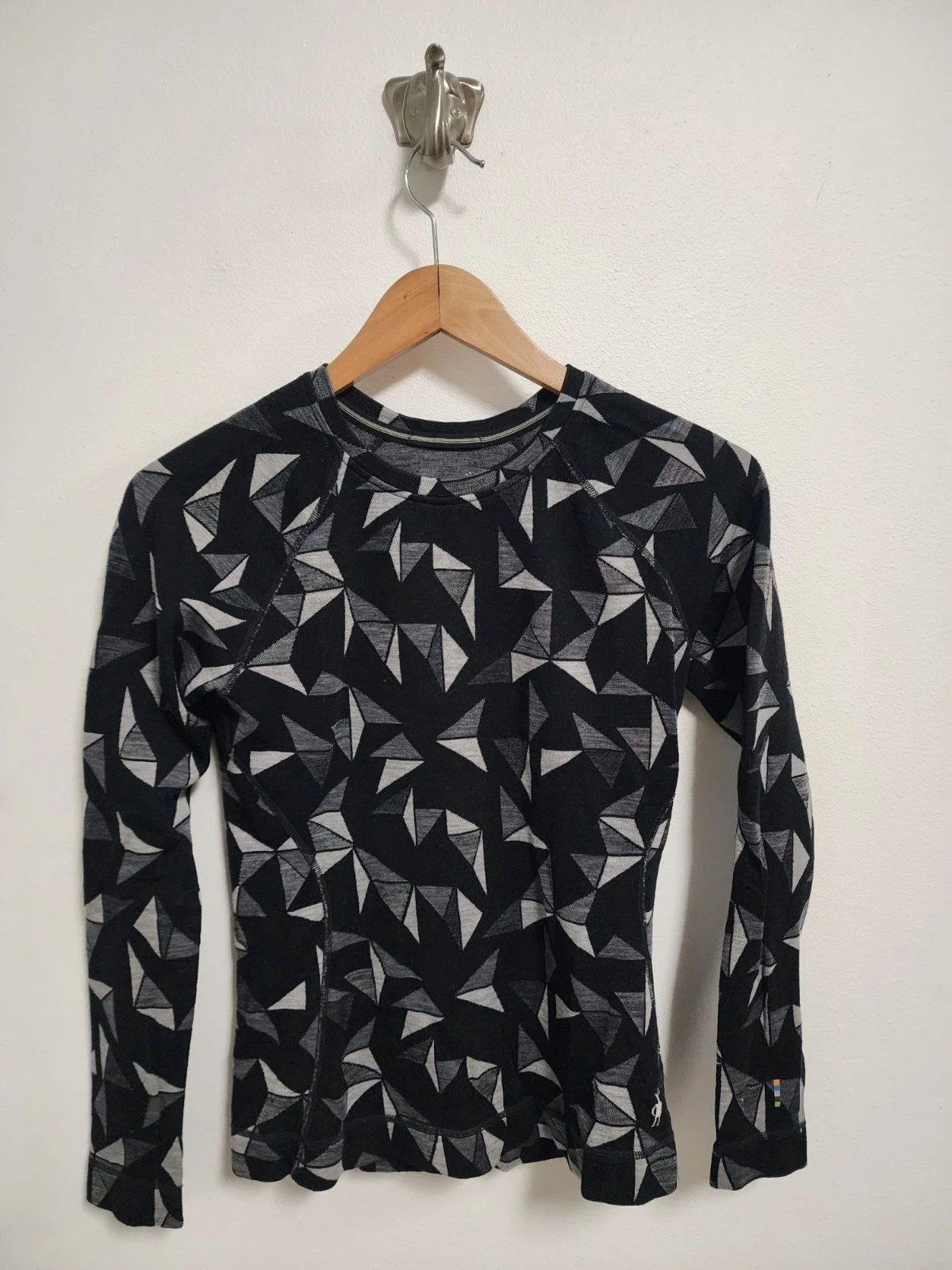 Smartwool black geo print merino wool 250 base layer long sleeve shirt M
