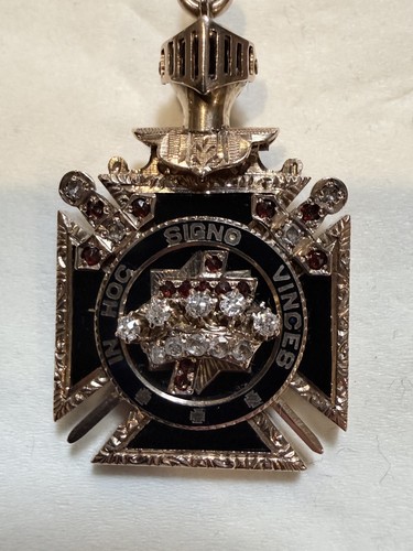 Masonic Knights Templar FOB 14K ONYX Diamonds York Rite Jewelry Pocket Watch