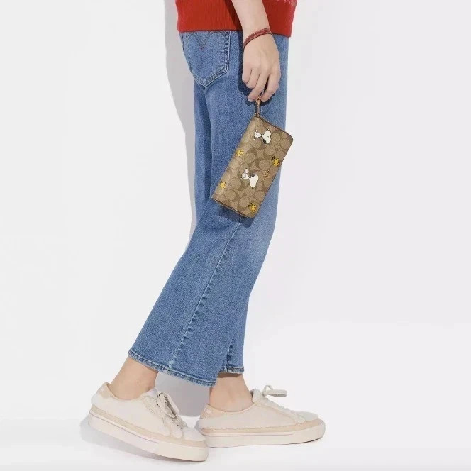 COACH x PEANUTS Long Zip around Wallet Snoopy Woodstock Khaki Signature F/S thumbnail 7