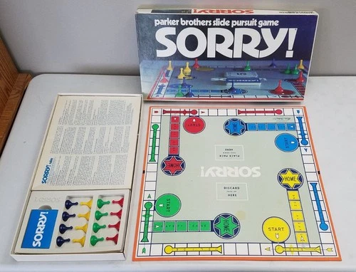 Vintage 1972 Sorry Board Game By Parker Brothers Complete