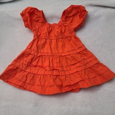 Quince Sz 6-9 Months Baby Girl Vermilion Red 100% Cotton Poplin Tiered Dress