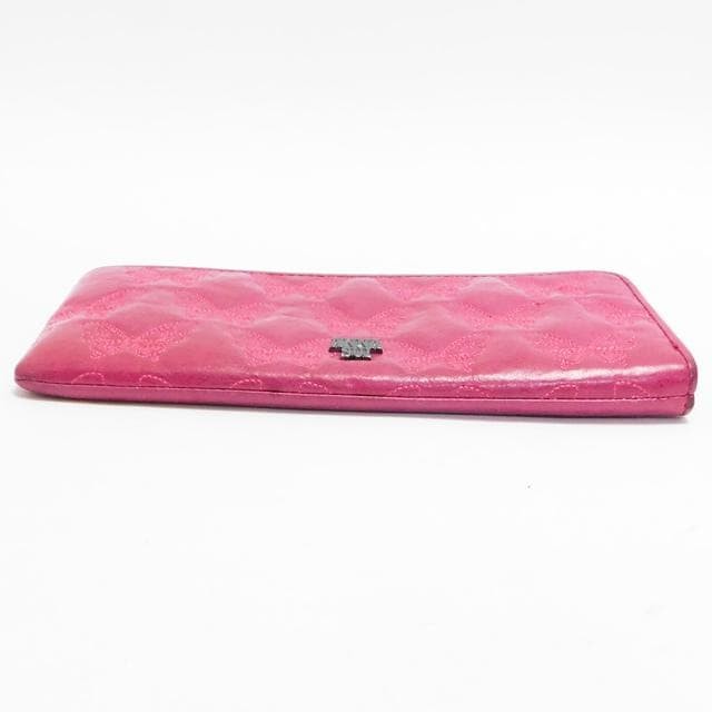 Anna Sui Pink Leather Butterfly Pattern Long Wallet Card & Coin