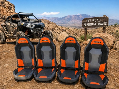 OEM Polaris RZR 4-seat bucket seat set – orange/black- RZR XP4 – good condition.
