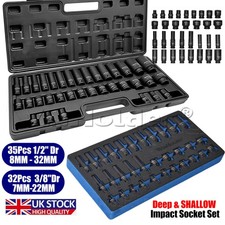 67Peices DEEP & SHALLOW IMPACT SOCKETS Set 1/2" And 3/8" Drive 7-22mm & 8-32mm
