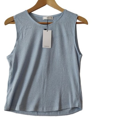 Mango Rippstrick Tank Top Damen Medium hellblau Feinripp ärmellos MNG Trägershirt