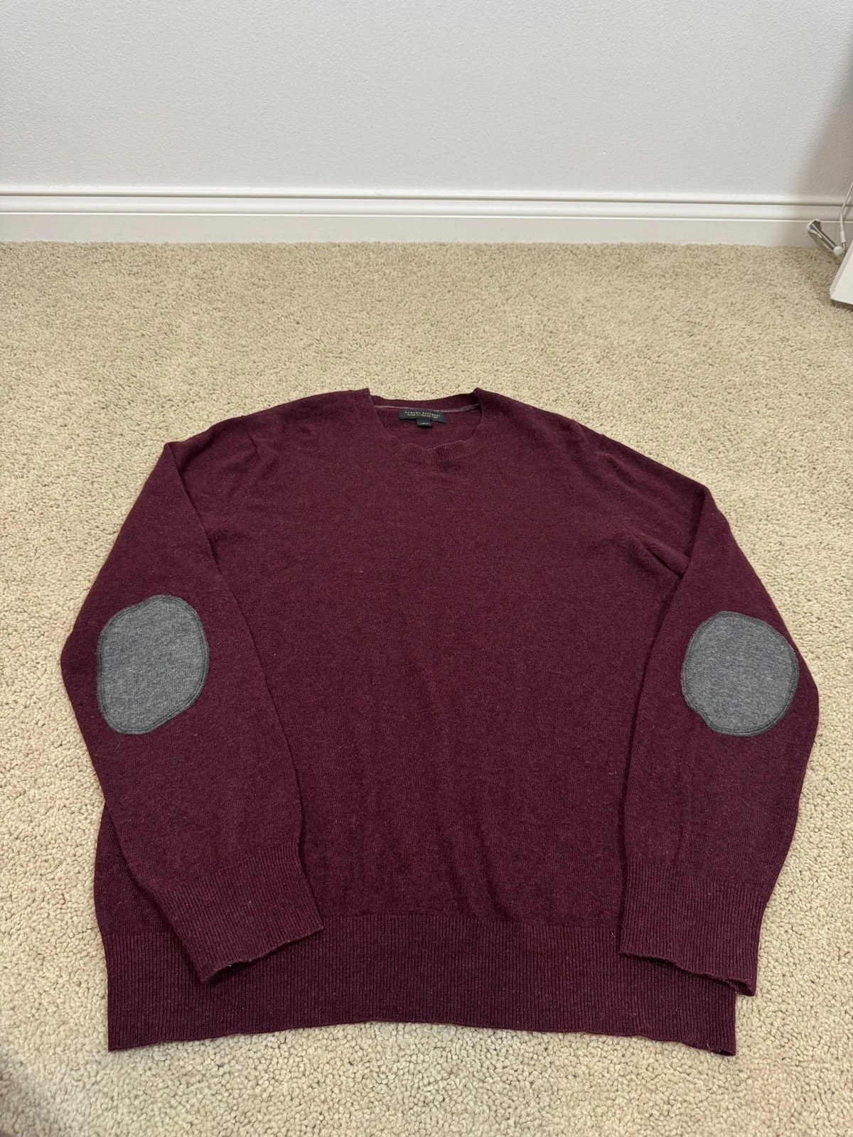 Banana Republic Sweater Mens Large Red Wool Nylon Crewneck Elbow Patch Pullover