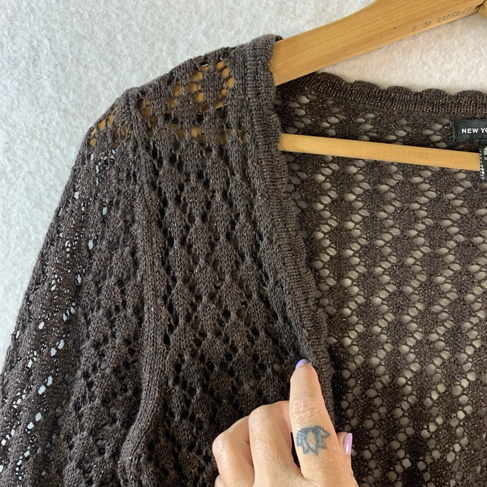 Cárdigan Suéter De Colección Para Mujer Tejido Abierto Crochet M Marrón Metálico Hada Grunge Boho Foto 3 de 4