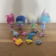 Lot Of Trolls Dolls 4 Larger Dolls, 5 Tiny Rolls, 1 Hair Brush 1 Comb