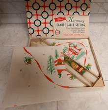 Vintage Christmas Penn Wax Works Harmony Candle & Paper Table Setting ~ Complete