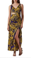 ASTR The Label FLORAL RUCHED CUTOUT DRESS CHARTREUSE INDIGO Maxi Sz Med Wedding