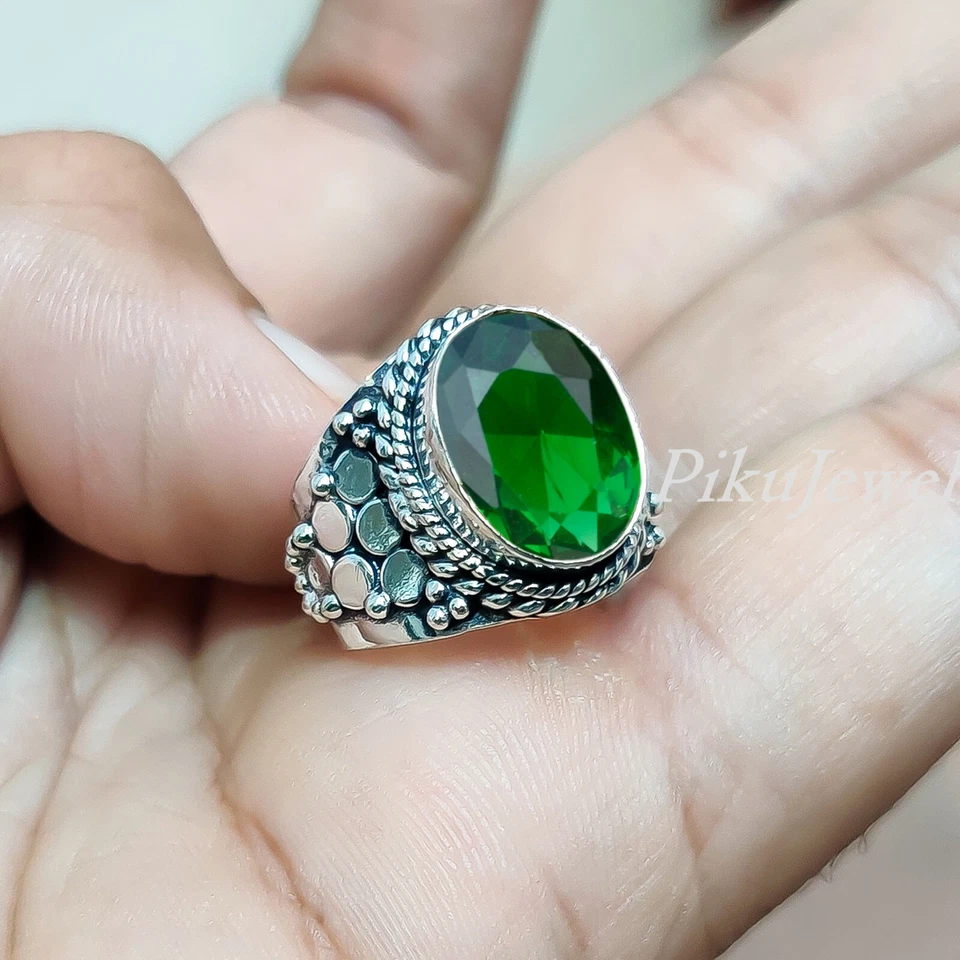 Chrome Diopside Big Gemstone 925 Sterling Silver Handmade Ring Men's Jewelry - Image 3 of 4