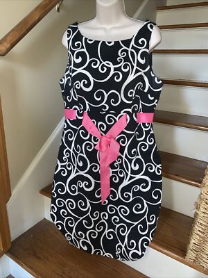 Nice !! JESSICA HOWARD Black white hot pink ribbon sash lined