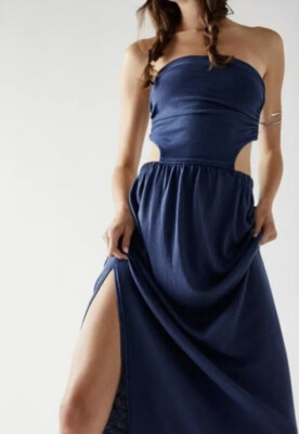 Free People Large Tangelica Maxi Dress Strapless Cut Out Blue NWT | eBay