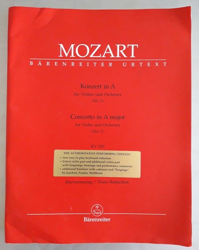 Mozart Violinkonzert Nr. 5 Violine/Klavierpart Barenreiter Urtextausgabe