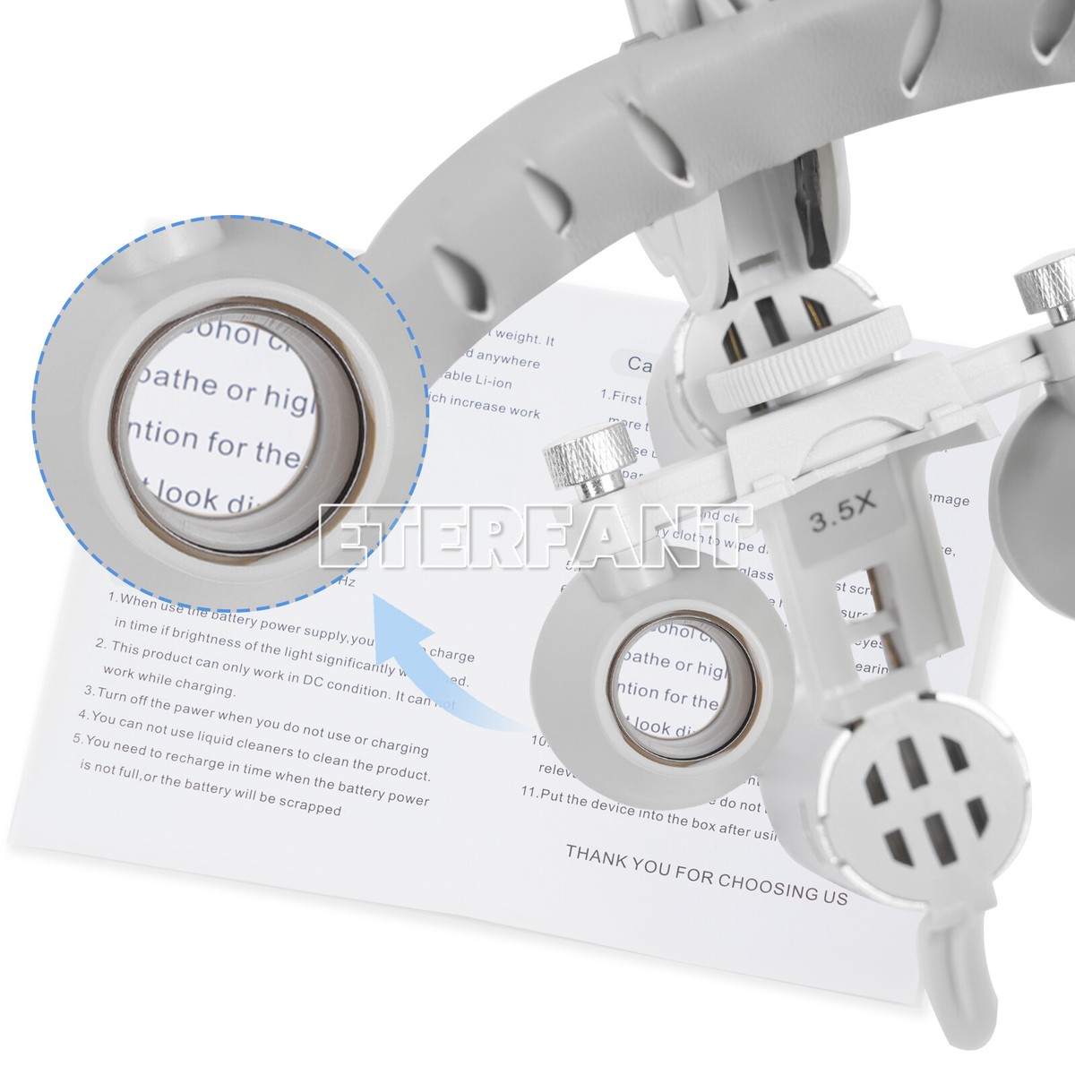Lampe Frontale LED 5W Dentaire ETERFANT - Avec Bandeau Loupes, 5700K, Pour Labo Dentaire