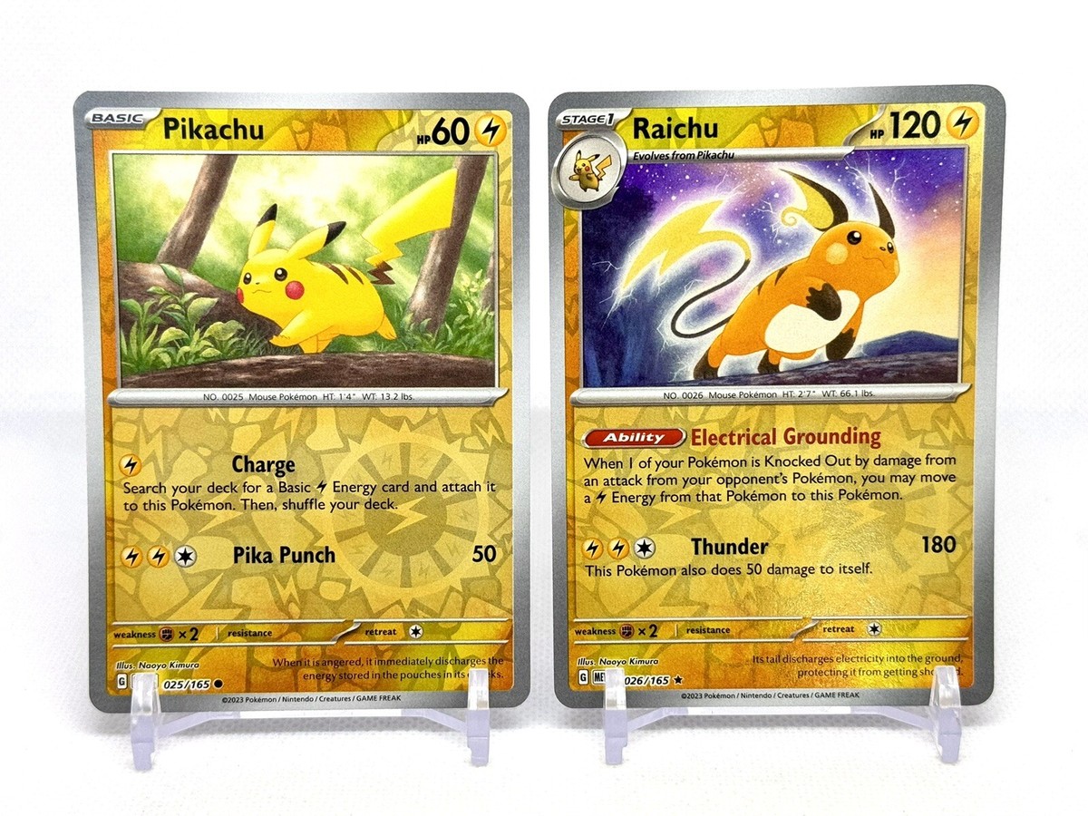 Pokemon TCG 151 Pikachu + Raichu 025-026/165 Reverse Holo NM