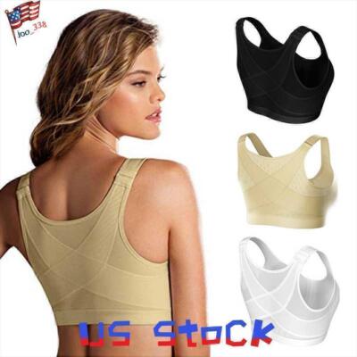 Women Posture Corrector Bra Wireless Back Support Lift Up Yoga Front Closure Bra