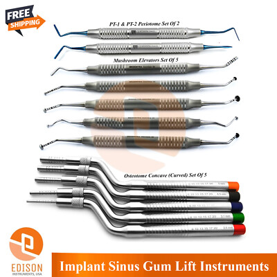 12Pcs Implant Sinus Gum Lift Kit Surgical Mushroom Elevators Periotomes PT1, PT2