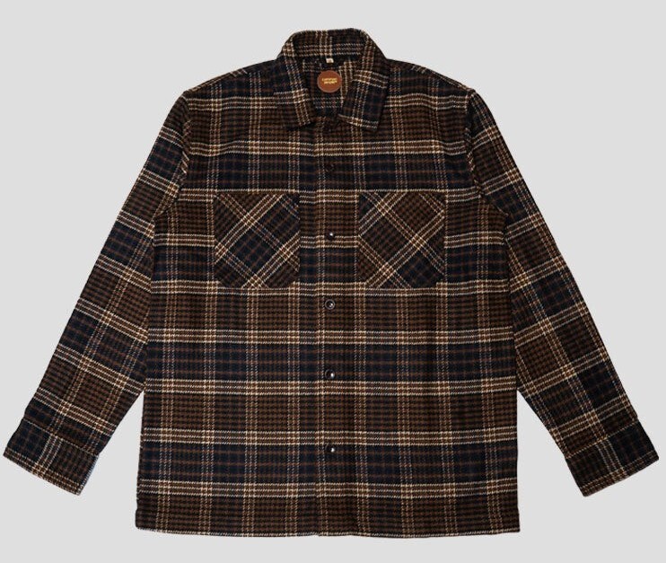Common People Mens Sz M Granby 2PKT Brown Navy Check Shirt Ls | eBay