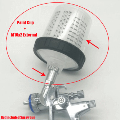 600ML Disposable Paint Cup + M16x2 External Connector Kit For Spray Gun Adapter