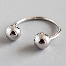 Solid 925 Sterling Silver Band Ring Double Beads Rings Handmade Ring All Size