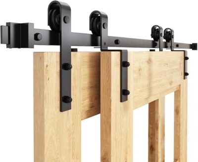 WINSOON 183cm/6FT Bypass Schiebetor Scheunentor Schiene Kit für Doppeltür Schwerlast.