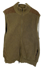 Orvis Men's Large Tan/Olive Cotton Knit Zip Up Sweater Vest w/Faux Suede Patches