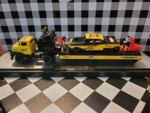M2 1/64 Diecast Customized Accel Set 56 Ford COE & 57 Ford Fairlane500&Trailer