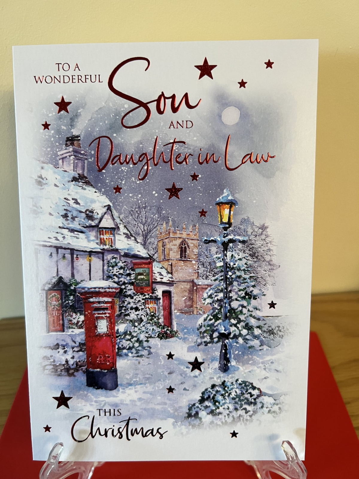 Christmas Card Son & Daughter-In-Law - Foil Finish Cherry Orchard 5.6"" x 8.2""