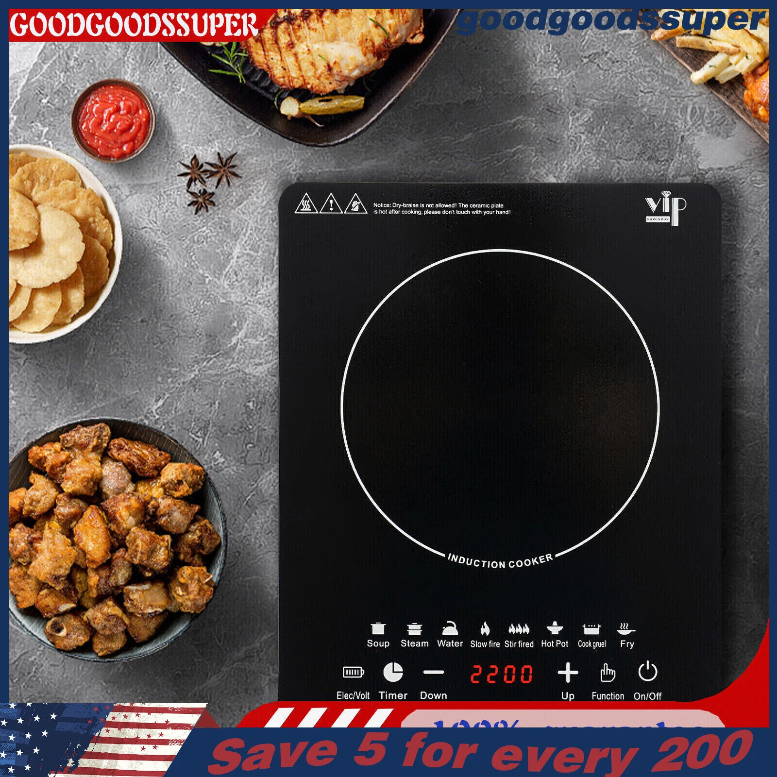 2200W Portable Kitchen Countertop Induction Cooktop Burner Electric Hot Stove