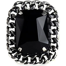 Antique Plated Square Adjustable Black Fashion Cocktail Statement Ring
