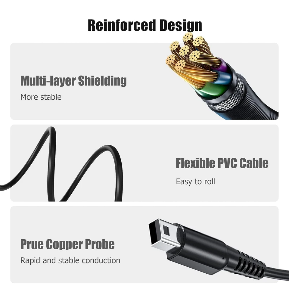 For Nintendo 3DS New 2DS XL DSi USB Charger Charging Cable Power Cord - Image 3 of 4