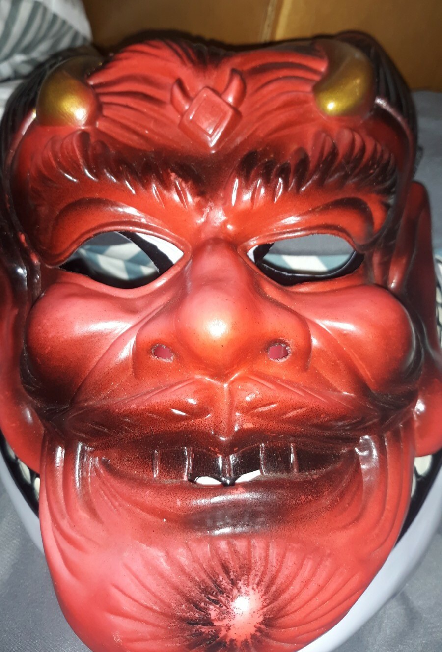 Halloween Mask Red Horned Devil Mask DEMON Rubber La… Gem