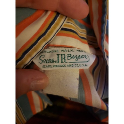 70s Sears Blue and Coral Striped Dagger Collar Shirt - Picture 4 of 4