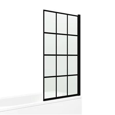IBATHUK Shower Screen Over Bath Door Glass Enclosure Framed Black 800 x 1400 mm Panel