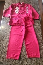 Vintage Child  s 2 pc 100 Silk Outfit/Pajamas w/ Embroidered Dragon Size 5 - L