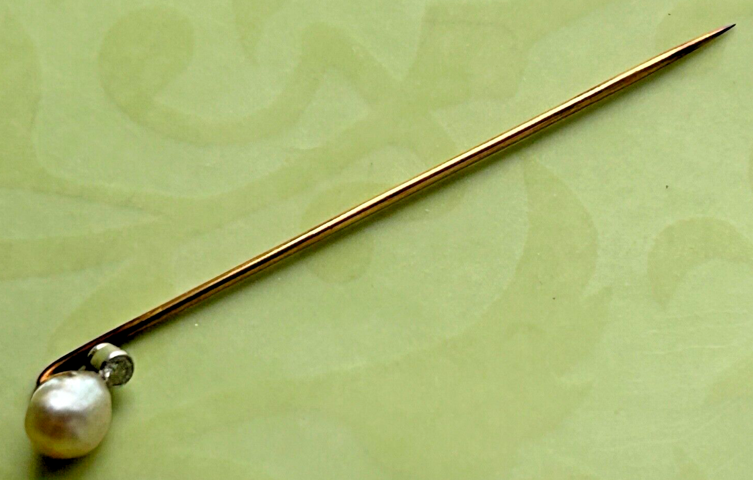 antique diamond & pearl STICK PIN gold vtg estate jewelry hat brooch Victorian
