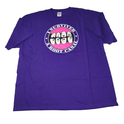 I Survived A Root Canal T-Shirt XXL Purple Quote Text Gildan Unisex Teeth Dentis
