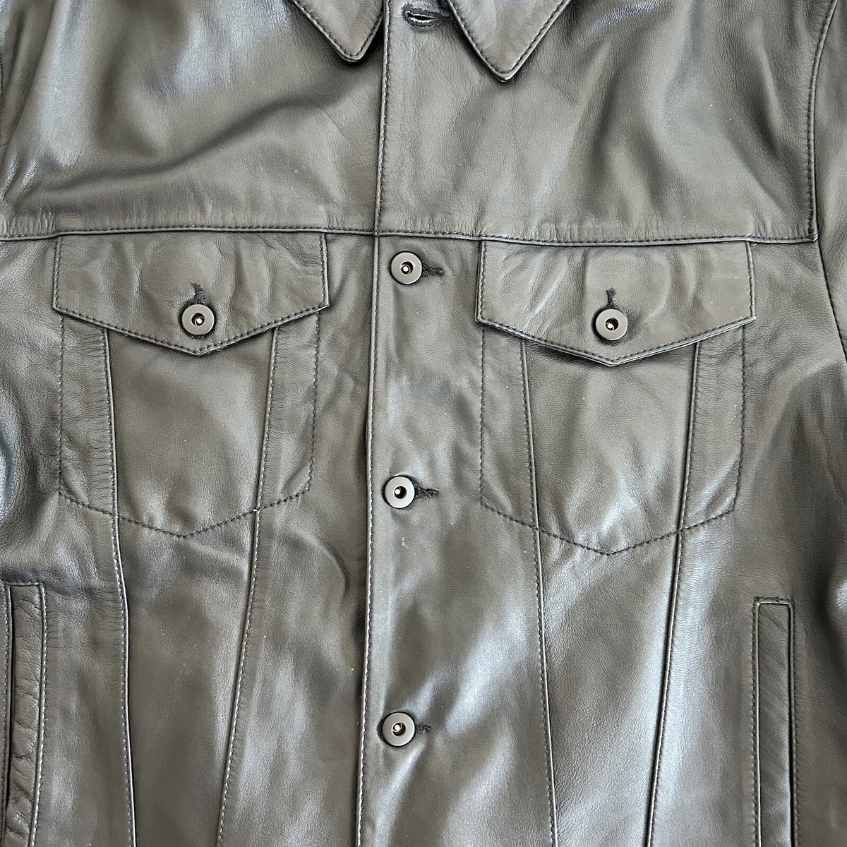 Zara Black Leather Moto Trucker Denim Jacket Motorcycle