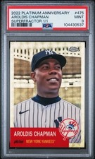 Marketplace image: 2022 Topps Chrome Platinum Anniversary Superfractor Aroldis Chapman 1/1 #475 PSA