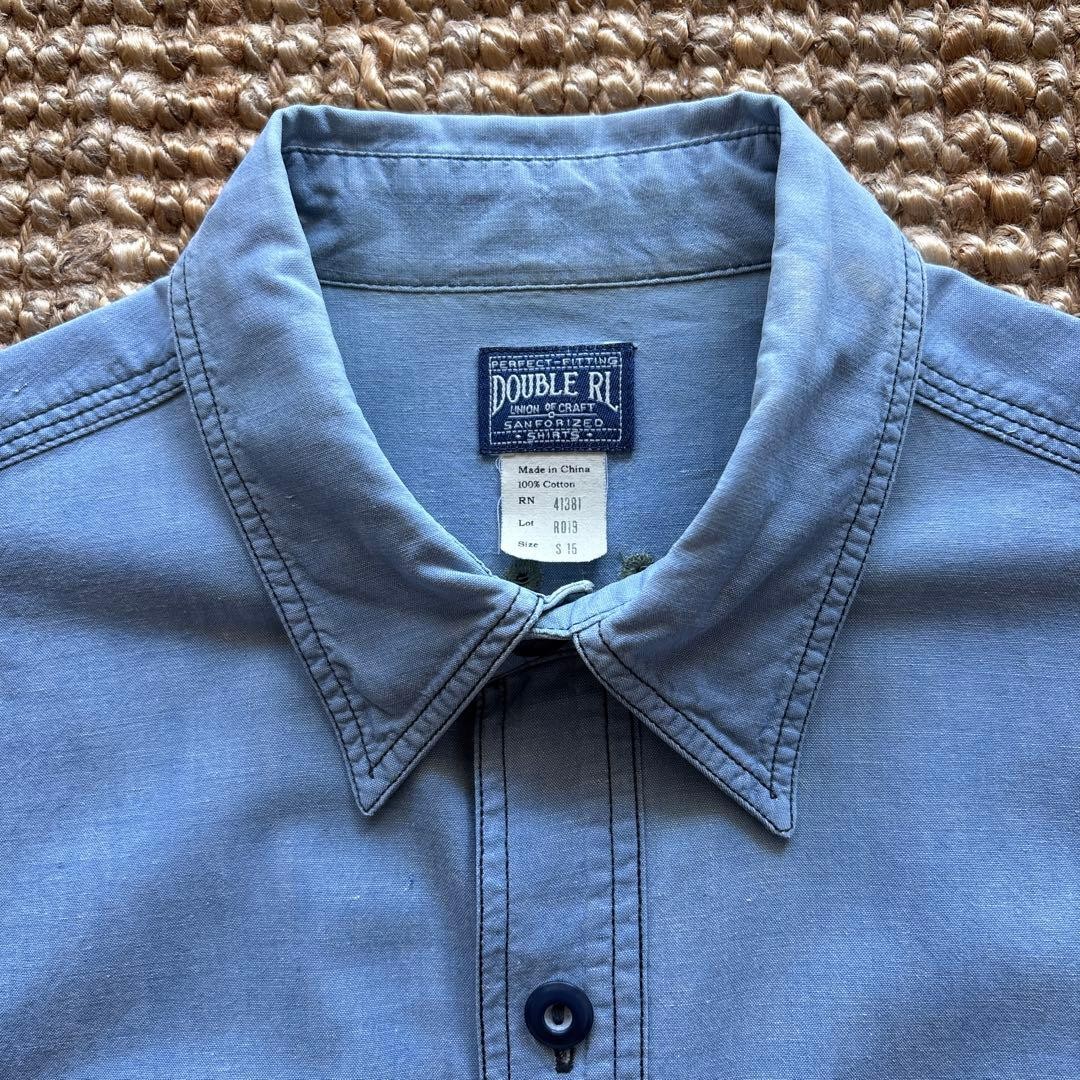 RRL Double RL Solid Light Blue Chambray Long Slee… - image 2