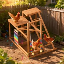 Chicken Perch for Coop w/ Swing Set, Chicken Roosting Bars w/ Xylophone, ladder