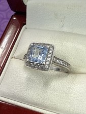Light Blue Clear Faceted Square Stone Sterling 925 CZ Ring Sz 5 3/4 3