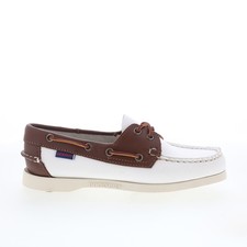 Sebago Classic Portland Womens White Leather Loafers  Slip Ons Boat Shoes